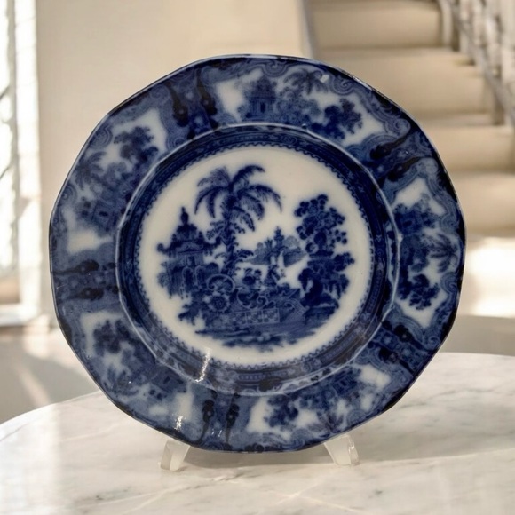 Antique Pair English Kyber Flow Blue Serving Bowls By W Adams And Co. Set of Two - Picture 3 of 12